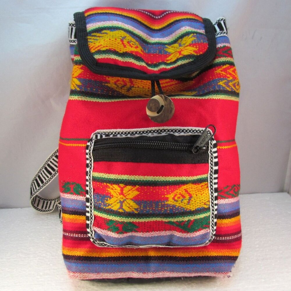 Small Multicolored Striped Lightweight Fabric Backpack